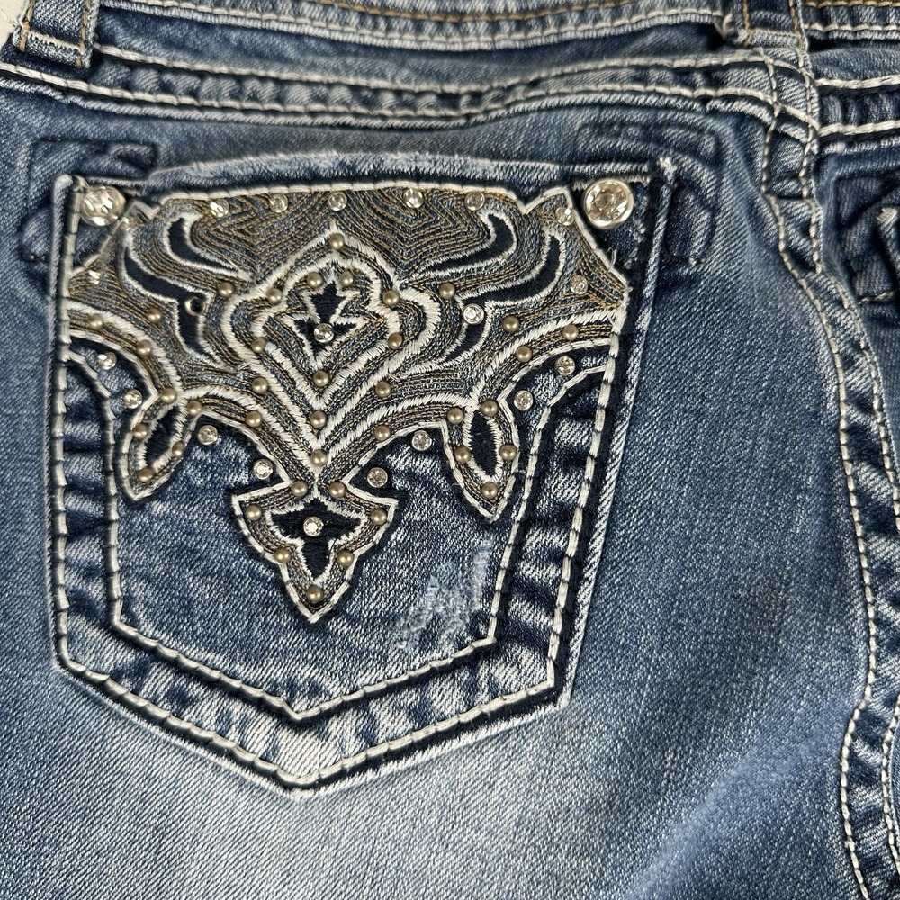 Miss Me Women's 29 Low Rise Bootcut Distressed Rhinestone Bling Jeans Y2K - Picture 9 of 12